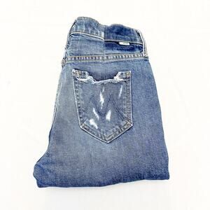 Mother The Sinner Ice Cream, You Scream Zip Denim Jeans Ripped Raw Hem 25